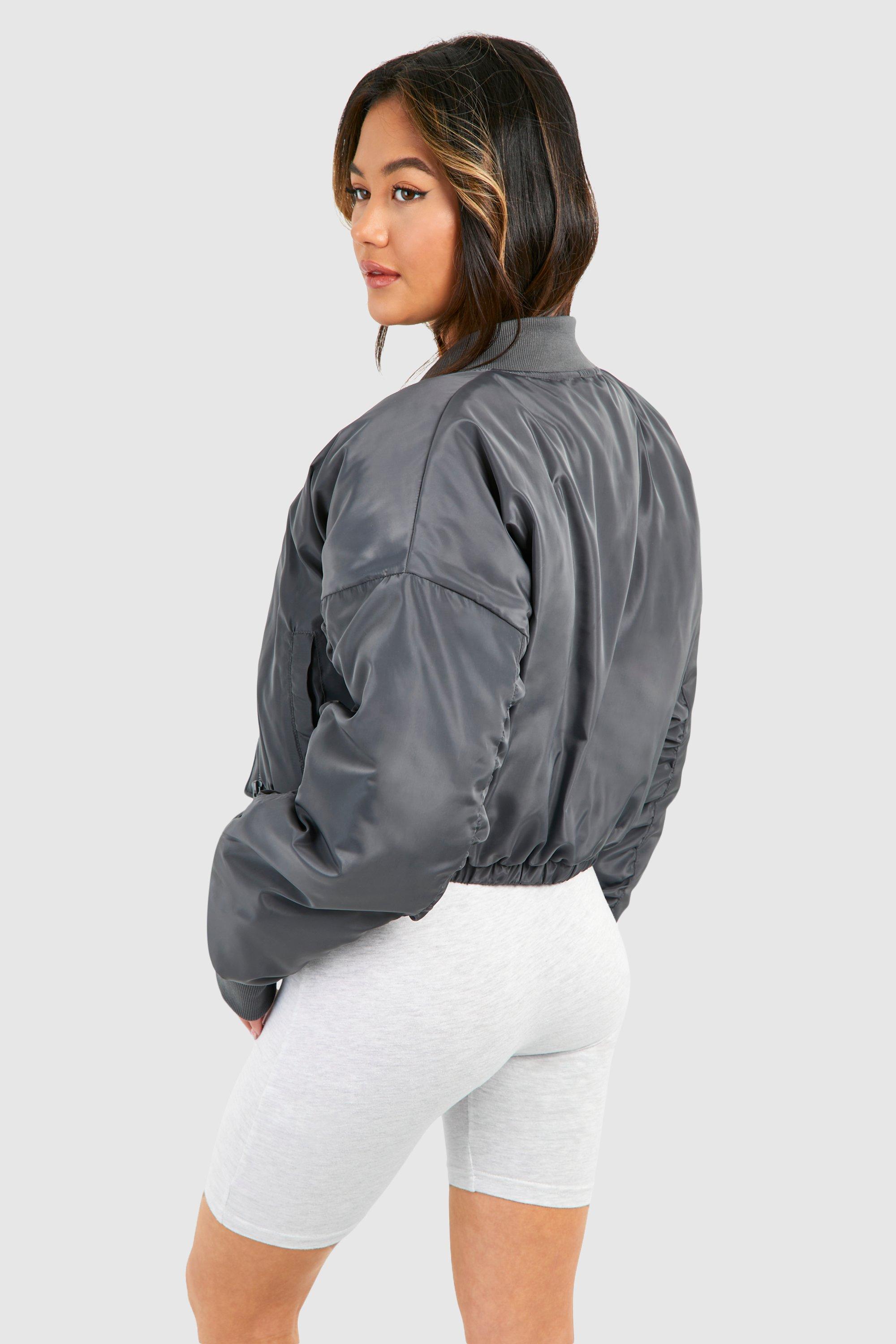 Toggle Detail Cropped Bomber Jacket | boohoo USA